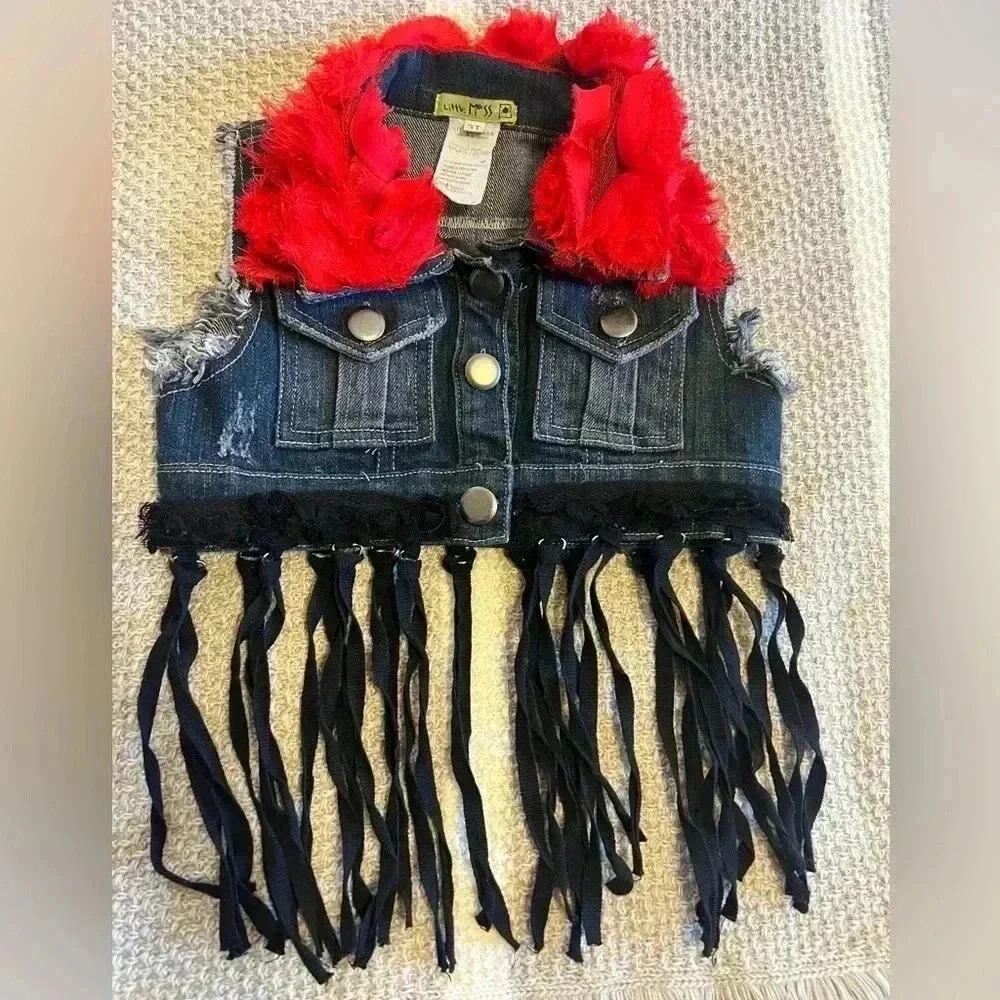 Little Mass brand unique jean vest with fringe size 3T (F133)
